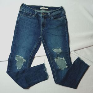 Levi's 535 Super Skinny Distressed Jeans Mid Rise Cropped Denim Pants sz: 29 / 8